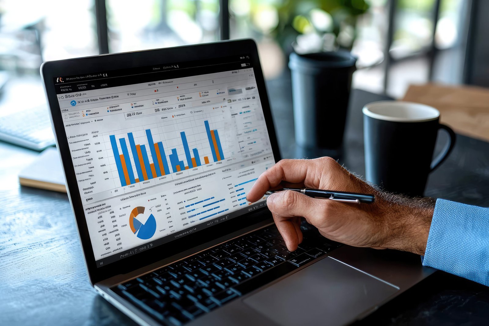 close up of a man's hands MAN IS WORKING ON laptop, technology background illustration IN vector FOR business, computer backgrounds Concept OF STOCKS DATA